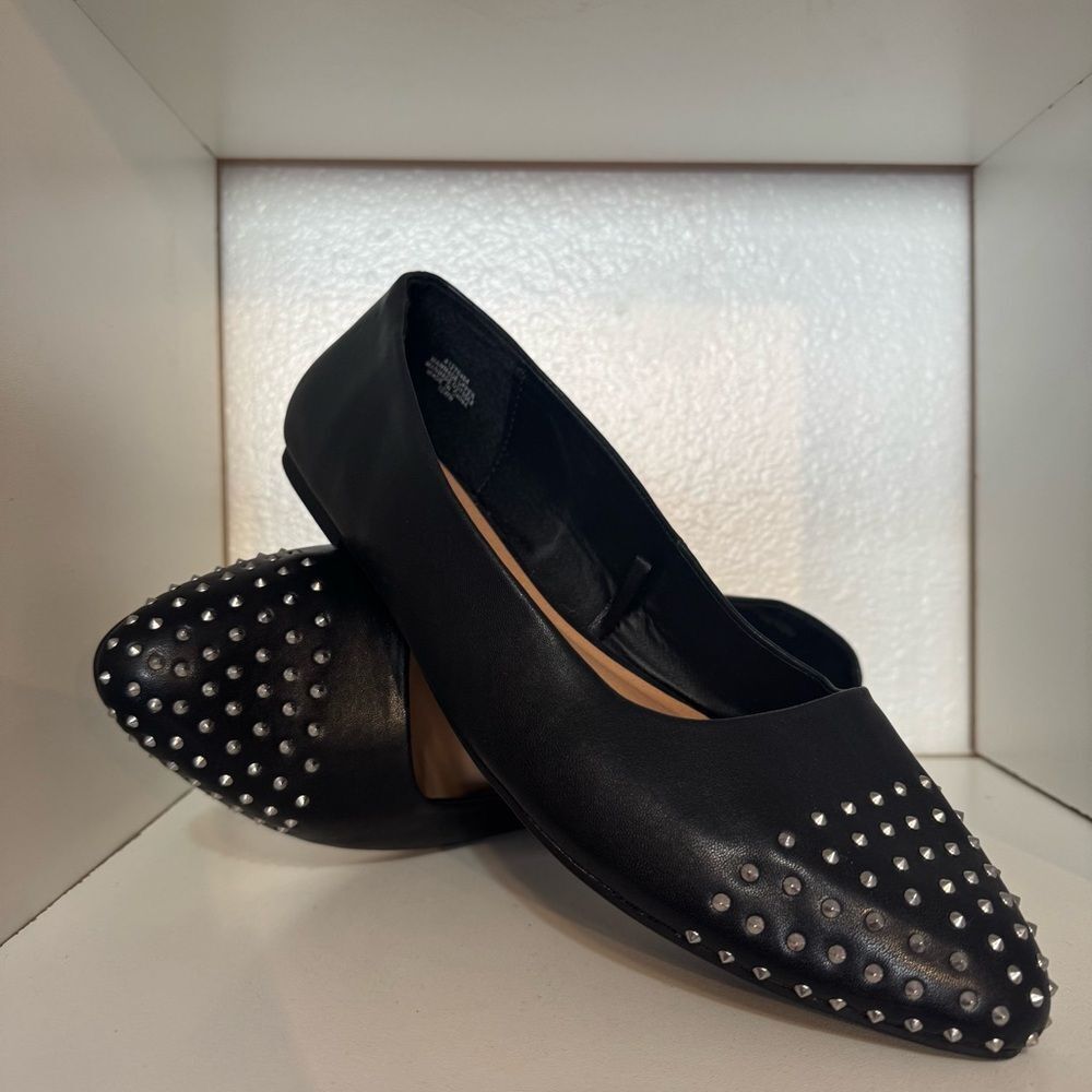 Torrid Black Studded Pointed Toe Flats Size 12WW Wide Width Edgy Chic